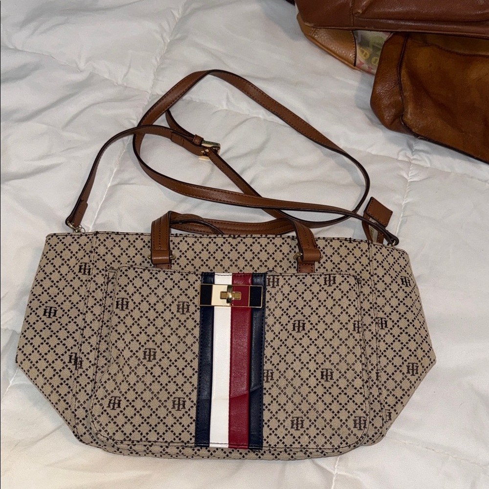 Tommy Hilfiger Tan and Brown Crossbody Bag